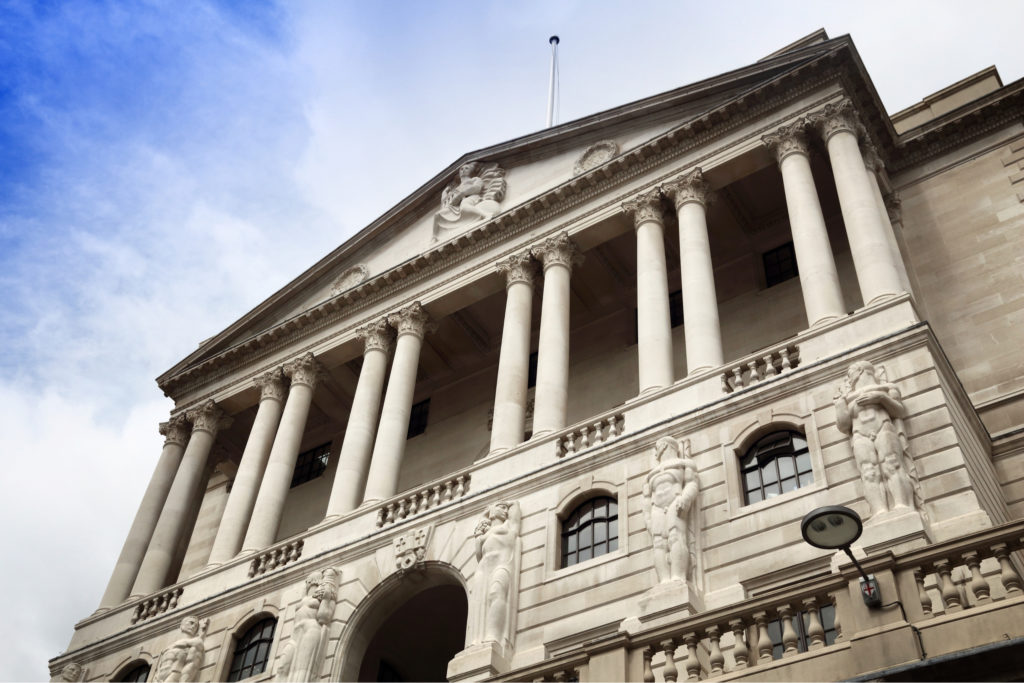 The outside of the Bank of England, London.